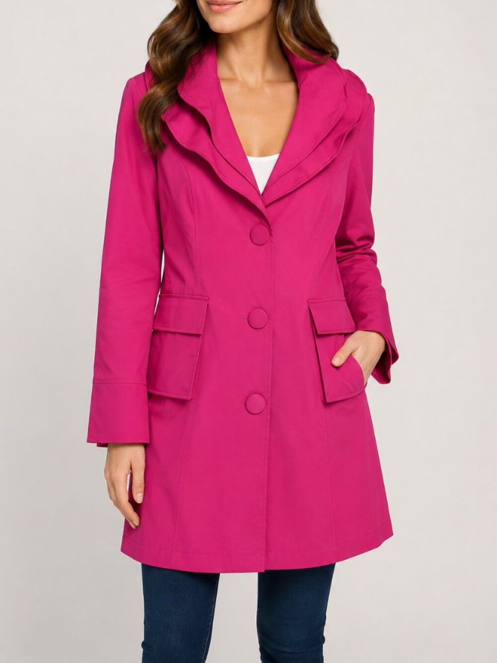 Hot Pink Statement Coat Joseph Ribkoff Ruffle Collar Jacket Size 14
